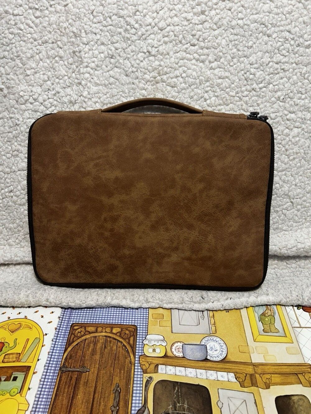 CAISON Brown Faux Leather Laptop Sleeve Case Briefcase Handle Pouch - Picture 4 of 4